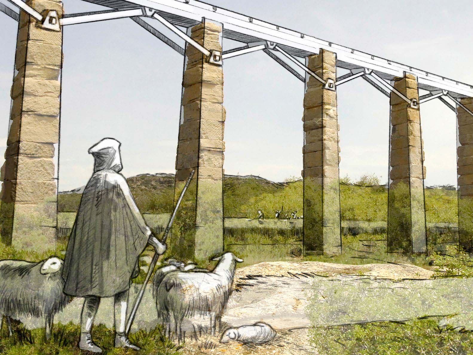 Recreación del Acueducto del yacimiento romano de Los Bañales