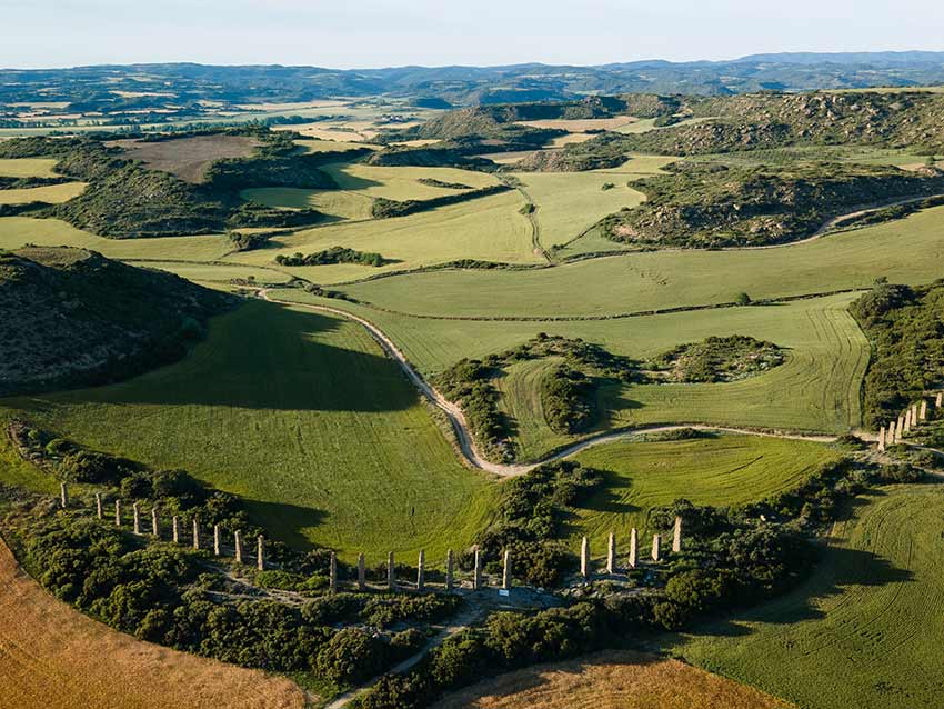Acueducto del yacimiento romano de Los Bañales a vista de pájaro
